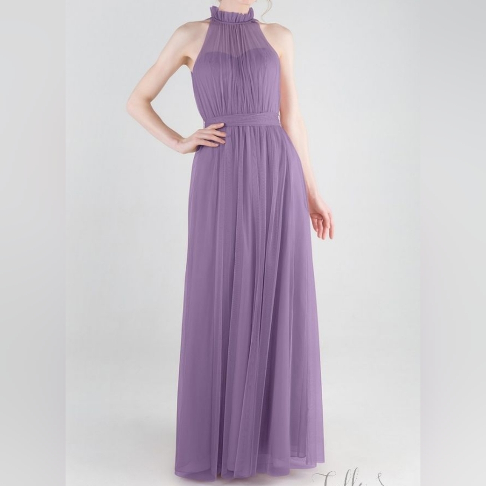 Sz 18 Tulle & Chantilly TBQP460 Tulle High Neck Halter Gown w Belt Amethyst